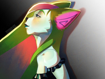 anthro calm female green_hair hair side_view smile solo white_body tt3trop4ck felid feline mammal 4:3 absurd_res hi_res portrait