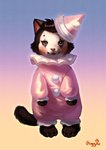 ambiguous_gender anthro biped black_body black_fur clothed clothing clown clown_makeup fur hat headgear headwear pink_clothing solo tail young doggie358 cc-by-nc-sa creative_commons domestic_cat felid feline felis mammal hi_res