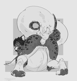 abdominal_bulge all_fours anal anal_hand_gulp anal_vore anthro anus arm_in_anus ass_up belly big_belly big_butt big_tail bulge butt dark_hair endosoma femboy fluffy fluffy_tail fur gaping gaping_anus grey_body grey_fur hair living_insertion long_hair long_tail lying male markings multicolored_body multicolored_fur navel on_front pawpads paws raised_tail reaching_out rear_view safe_vore same_size_vore solo spots spotted_body spotted_fur spotted_markings stretched_anus tail tight_fit vore white_body white_fur wide_hips gurglegluts felid feline mammal pantherine snow_leopard hi_res monochrome
