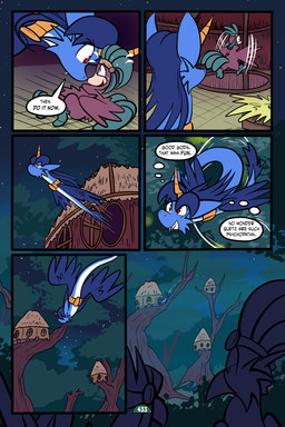 6_panel_comic ambiguous_gender beak being_watched black_text blue_body blue_fur blue_hair blue_wings bodily_fluids branch cheek_tuft clenched_teeth dialogue facial_tuft fangs feathered_wings feathers feet feral flying fur group hair hay hay_bale horn inner_monologue inside looking_at_another motion_lines nervous nervous_smile nervous_sweat night on_ground open_mouth open_smile outside page_number plant red_eyes sharp_teeth shrub sky smile speech_bubble star sweat sweatdrop tail tail_feathers talking_to_another talons teeth text thinking toes toony tree tree_house tuft white_sclera wings virmir renbrand avian couatl feathered_scalie feathered_snake reptile scalie snake 2025 2:3 absurd_res comic english_text hi_res signature