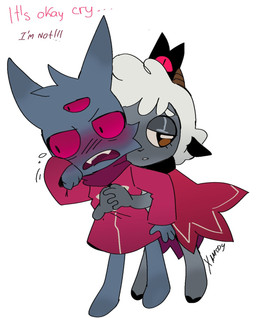 ambiguous_anthro ambiguous_gender anthro blush bodily_fluids clothed clothed_anthro clothing crying dialogue duo hug simple_background talking_to_another tears text white_background xamsdy cult_of_the_lamb massive_monster_(studio) lamb_(cult_of_the_lamb) narinder bovid caprine domestic_cat felid feline felis mammal sheep digital_drawing_(artwork) digital_media_(artwork) english_text hi_res