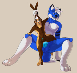 anal anal_penetration animal_genitalia animal_penis anthro anthro_on_anthro anthro_penetrated anthro_penetrating anthro_penetrating_anthro blue_body blue_fur bodily_fluids bodily_fluids_in_ass brown_body brown_fur canine_genitalia canine_penis dominant duo ear_pull fangs fur genitals humanoid_genitalia humanoid_penis larger_dom lube male male/male male_penetrated male_penetrating male_penetrating_male on_ground penetration penis sex sheath simple_background size_difference smaller_penetrated teeth white_body white_fur antoszowa canid canine canis lagomorph leporid mammal rabbit wolf full-length_portrait hi_res portrait shaded