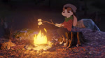 anthro bottomwear brown_body brown_fur campfire candy cheek_tuft clothed clothing dessert detailed_background ears_down facial_tuft female fire food fully_clothed fur holding_object holding_stick light marshmallow multicolored_body multicolored_fur night outside pants pivoted_ears scarf shirt sitting sitting_on_stump solo stick topwear tree_stump tuft white_body white_fur vulpesvant smores_(ribbontini) lagomorph leporid mammal rabbit 16:9 2020 animated lighting no_sound short_playtime webm widescreen