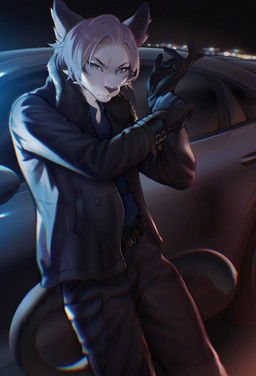 5_fingers anthro belt biped bottomwear car clothed clothed_anthro clothed_male clothing fingers front_view fully_clothed fully_clothed_anthro fully_clothed_male fur gloves hair handwear jacket looking_at_viewer male night outside pants shirt sky solo standing tail topwear vehicle disease_dis capcom resident_evil seth_(omeganv) domestic_cat felid feline felis mammal 2026 digital_drawing_(artwork) digital_media_(artwork) hi_res