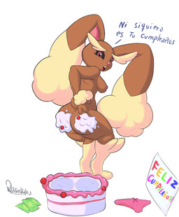 anthro birthday_cake breasts butt cake dessert dialogue embarrassed female food food_fetish food_play nipples simple_background small_breasts solo text white_background daison_the_fox nintendo pokemon generation_4_pokemon lopunny pokemon_(species) absurd_res hi_res spanish_text