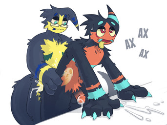 1_horn anal anal_orgasm anal_penetration anthro anthro_on_anthro bent_over blue_body blue_claws bodily_fluids claws cum cum_inside cum_while_penetrated doggystyle duo ejaculation excessive_cum excessive_genital_fluids eyewear fangs from_behind_position fucked_silly fur genital_fluids genitals glasses gradient_penis half-erect hands-free horn humanoid_genitalia humanoid_penis internal looking_pleasured male male/male mastectomy_scar multicolored_body multicolored_fur nude orgasm penetration penile penile_penetration penis pubes scar sex standing standing_sex sweat sweatdrop tail teeth text tongue tongue_out cvinodor regretevator roblox the_axolotl_sun buttondrop_(regretevator) gregoriah_(regretevator) horned_humanoid humanoid zumae hi_res russian_text trans_(lore) trans_man_(lore)