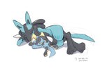 ambiguous_gender anthro blue_body duo eyes_closed multicolored_body open_mouth pawpads paws simple_background sleeping sleeping_together spikes spikes_(anatomy) tail meifordart nintendo pokemon canid canine generation_4_pokemon lucario mammal pokemon_(species) riolu 2023 dated hi_res signature