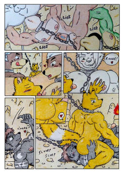 anal anthro balls barazoku bdsm biceps big_butt big_muscles big_pecs black_body black_fur black_nose blush blush_lines bound brown_body brown_eyes brown_fur brown_hair butt calling chain chained collar comic_panel dungeon erection eyes_closed facesitting fur genitals green_body green_eyes group hair heart_symbol humanoid_genitalia humanoid_penis kerchief licking licking_lips licking_own_lips low-angle_view male male/male male_rimming_male manly markings musclegut muscular muscular_anthro muscular_arms muscular_male nipple_fetish nipple_lick nipple_play nipples nude oral overweight pecs penis pink_nipples restraints rimming rimming_male ritual ritual_sex runes sex sitting sitting_on_another speech_bubble tail tattoo text tongue tongue_out torch white_body white_fur yellow_balls yellow_body yellow_fur dashthefox albino_(seaborn) dashfox kai_(dash_fox) marteau nikel bear canid canine canis felid fox lion lizard mammal mustelid otter pantherine reptile scalie wolf absurd_res comic english_text hi_res traditional_media_(artwork)