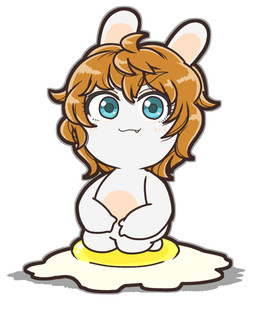 2_fingers alternate_species anthro bangs bent_legs blue_eyes blue_pupils blush blush_lines closed_smile cooked_food egg eyebrow_through_hair eyebrows eyelashes eyelashes_through_hair fangs featureless_crotch featureless_feet feet female female_anthro fingers fur furrification grey_outline hair lidded_eyes light long_ears medium_hair mouth_closed noseless nude nude_anthro nude_female orange_eyebrows orange_hair outline pupils rabbidification simple_background sitting_on_egg sitting_on_food smile solo tan_eyelids tan_inner_ear teeth translucent translucent_hair wavy_hair white_background white_body white_fur charisuke cygames idolmaster_cinderella_girls raving_rabbids rayman_(series) ubisoft cathy_graham lagomorph mammal rabbid 2024 absurd_res colored digital_drawing_(artwork) digital_media_(artwork) full-length_portrait hi_res japanese_description lighting portrait shaded simple_shading