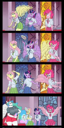 alcohol alternate_form alternate_species anthro beer beer_bottle beverage bottle braided_hair clothing container dress female group hair hat headgear headwear horn whiskey whiskey_bottle wings atariboy atariboy2600 friendship_is_magic hasbro my_little_pony mythology angel_(mlp) applejack_(mlp) fluttershy_(mlp) pinkie_pie_(mlp) princess_celestia_(mlp) rainbow_dash_(mlp) rarity_(mlp) twilight_sparkle_(mlp) avian bird earth_pony equid equine horse lagomorph leporid mammal mythological_creature mythological_equine pegasus pony rabbit unicorn winged_unicorn absurd_res comic hi_res long_image tall_image