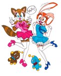 duo female magical_girl_outfit autenticovadito sega sonic_the_hedgehog_(series) cheese_the_chao cream_the_rabbit marine_the_raccoon chao_(sonic) humanoid lagomorph leporid mammal procyonid rabbit raccoon hi_res traditional_media_(artwork)