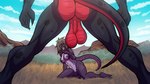 16:9 anthro backsack balls big_balls black_body breasts butt countershade_balls countershade_butt countershade_genitalia countershade_tail countershading demon detailed_background dinosaur female genitals head_out_of_frame hi_res huge_balls imminent_sex kimbaro_kavala kimero_kat male male/female male_focus mostly_offscreen_character muscular muscular_anthro muscular_butt muscular_legs muscular_male muscular_thighs nipples non-mammal_balls non-mammal_breasts non-mammal_nipples nude pussy red_balls reptile saggy_balls scalie spots spread_legs spreading tail view_between_legs wide_stance widescreen