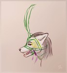 ambiguous_gender anthro bdsm bit_gag black_nose blinders bondage bound bridle eyewear gag gagged hair petplay ponyplay purple_bit_gag roleplay simple_background solo submissive submissive_anthro teeth quotermain joey_(sentharn) canid canine fox mammal 2021