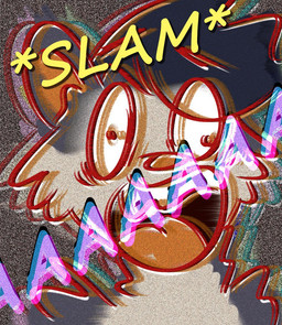 anthro black_hair cheek_tuft distorted facial_tuft fur grey_body grey_fur hair humor male multicolored_body multicolored_fur open_mouth open_smile screaming smile solo sound_effects static tuft two_tone_body two_tone_fur wide_eyed looselou i_thlammed_my_penith_in_the_car_door american_opossum mammal marsupial virginia_opossum meme
