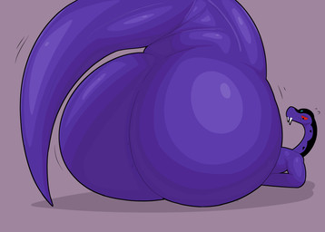 anthro apode big_butt blush butt butt_shot fangs huge_butt hyper hyper_butt large_male legless low-angle_view lying male on_back purple_body serpentine solo tail teeth thick_thighs bellyboi13 lego ninjago pythor_(ninjago) anacondrai draconcopode naga reptile scalie serpentine_(ninjago) snake hi_res