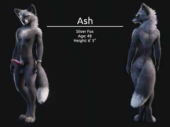 animal_genitalia animal_penis anthro balls butt canine_genitalia canine_penis erection eyewear eyewear_only feet fingers fur genitals glasses glasses_only grey_body grey_fur knot looking_back male nude penis rear_view simple_background smile solo standing stated_age stated_height stated_species tail text toes wearing_glasses ruaidri ash_(ruaidri) canid canine canis fox mammal red_fox silver_fox true_fox 2022 3d_(artwork) 4:3 character_name digital_media_(artwork) english_text model_sheet translated