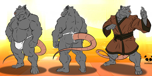 anthro asian_clothing bulge butt chest_tuft clothing east_asian_clothing fundoshi fur grey_body grey_fur japanese_clothing male mature_male musclegut muscular muscular_male overweight overweight_male pecs pink_nose solo tail tuft underwear pandaemondx teenage_mutant_ninja_turtles teenage_mutant_ninja_turtles_(2003) master_splinter mammal murid murine rat rodent hi_res