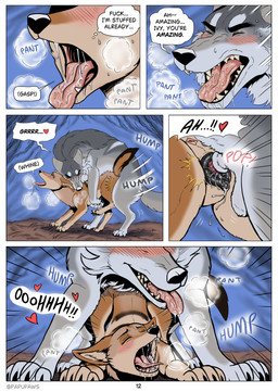 animal_genitalia anus balls blush blush_lines bodily_fluids breath brown_body brown_fur canine_genitalia dialogue drooling duo female female_penetrated feral feral_on_feral feral_penetrated feral_penetrating feral_penetrating_feral from_behind_position fur genital_focus genitals grey_body grey_fur knot knotted_penis knotting leaking_vagina male male/female male_penetrating male_penetrating_female panting penetration penis saliva saliva_string sex sheath text vaginal vaginal_penetration vulva papupaws arne_(papupaws) ivy_(papupaws) canid canine canis coyote mammal wolf comic english_text hi_res