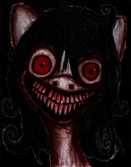 anthro bilemirth blood bodily_fluids creepy female front_view gore grin ink nightmare_fuel smile solo teeth unhappy893 hasbro my_little_pony fan_character equid equine horse mammal pony absurd_res charcoal_(artwork) hi_res portrait traditional_media_(artwork)
