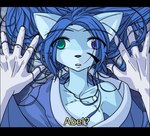 anthro black_bars duo female heterochromia love text zetallis oni_(character) stephanie_kao canid canine fox mammal letterbox low_res subtitled