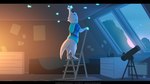 anthro biped bottomless clothed clothing detailed_background electronics fur hoodie inside ladder male radio solo star telescope topwear white_body white_fur window letodoesart pebble_(letodoesart) mammal mustelid otter 16:9 2019 absurd_res hi_res widescreen