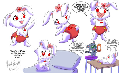 ageplay albino anthro blush clothing degradation diaper diaper_change duo embarrassed exposed featureless_crotch female fur humiliation infantilism male nude public public_humiliation red_eyes roleplay silly simple_background text white_background white_body white_fur young young_anthro avionscreator jewelpet sanrio sega sega_fave ruby_(jewelpet) tour_(jewelpet) american_shorthair domestic_cat felid feline felis hare japanese_hare lagomorph leporid mammal absurd_res broken_language english_text hi_res