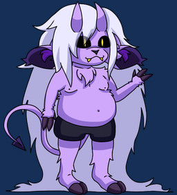 ambiguous_gender anthro bottomwear clothed clothing floppy_ears fur hair hooves long_hair purple_body purple_fur shorts shorts_only slightly_chubby solo tail topless white_hair ace_the_raven noxthorne_(ace_the_raven) bovid caprine caprine_demon demon goat goat_demon mammal alpha_channel digital_media_(artwork) nonbinary_(lore)