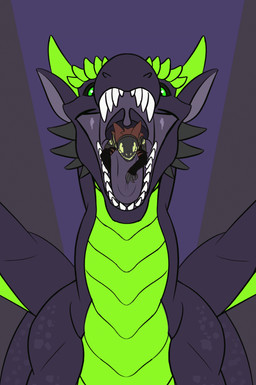 eye_contact internal looking_at_another machine predator/prey rumbling_stomach size_difference swallowed_alive swallowing swallowing_sound_effect uvula vore disregard67 mythology tharang_(fabiqueen) dragon mythological_creature mythological_scalie protogen scalie animated hi_res
