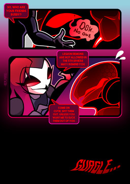 anthro bedroom_eyes black_body black_bodysuit black_clothing black_latex black_skinsuit bodysuit clothed clothed_anthro clothed_female clothing dialogue drone duo female gas_mask latex latex_bodysuit latex_clothing latex_skinsuit male mask multicolored_body narrowed_eyes seductive skinsuit speech_bubble text tight_clothing two_tone_body wearing_mask white_body rem_phase fira_fawkes animate_inanimate avian bird demon fish living_clothing marine owl shark 2025 absurd_res comic english_text hi_res gynomorph_(lore)