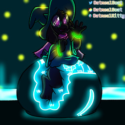 anthro big_diaper black_body black_fur clean_diaper clothed clothing dark_room diaper diaper_on_ground eyewear fur gesture glasses glowing glowing_clothing glowing_diaper glowing_eyes hat headgear headwear huge_diaper looking_at_viewer male open_mouth open_smile pink_eyes robe scarf smile solo waving waving_at_viewer wearing_diaper wetness_indicator witch_hat oatmealfoxy deltarune undertale_(series) ralsei bovid caprine darkner goat mammal 1:1 hi_res
