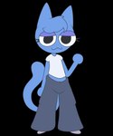 :3 anthro blue_body bottomwear clothed clothing female gesture looking_at_viewer oversized_bottomwear oversized_clothing oversized_pants pants shirt smile solo t-shirt tail topwear waving waving_at_viewer gooblie_2 anonymous_character domestic_cat felid feline felis mammal absurd_res alpha_channel hi_res