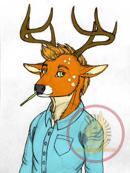 anthro food freckled_face freckles male pocky_in_mouth solo horzebron pocky deer mammal absurd_res guide_lines hi_res sketch