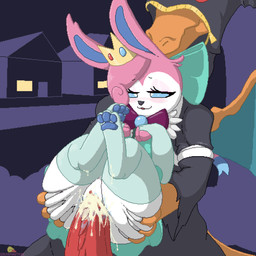 anthro anthro_on_feral bestiality blue_pawpads blue_sclera bodily_fluids clothed clothed_feral clothing crown cum cum_in_vagina cum_inside duo female feral full_nelson full_nelson_(legs_held) fur genital_fluids genitals headgear legwear male male/female pawpads penetration penis pink_body pink_fur thigh_highs vaginal vaginal_penetration white_body white_fur goldenautilus nintendo pokemon dizzy_(goldenautilus) charizard eeveelution generation_1_pokemon generation_6_pokemon pokemon_(species) sylveon 1:1 2023 digital_drawing_(artwork) digital_media_(artwork) hi_res pixel_(artwork)