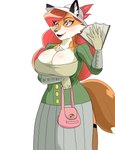 anthro big_breasts blush breasts clothed clothing female fur hair huge_breasts long_hair mature_anthro mature_female nipples open_mouth simple_background solo slasheramaya monster_gears ms_rosalia_(savage_gun) canid canine fox mammal absurd_res digital_media_(artwork) hi_res