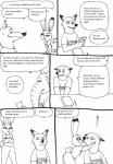 2016 anthro bernielover black_and_white canid canine canis clothed clothing comic crossed_arms dialogue disney electronics elephant elephantid english_text female fox francine_pennington frown group hi_res inside judy_hopps lagomorph leporid male mammal monochrome nick_wilde officer_fangmeyer paper pen phone proboscidean rabbit red_fox simple_background sitting smile standing text true_fox trunk white_background wolf zootopia