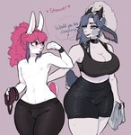 american_sign_language athletic_wear bare_chest big_breasts breasts clothed clothing female femboy gym hair horn male midriff pink_hair sign_language white_body white_hair wide_hips fairyincorner toxy una_(fairyincorner) bovid caprine lagomorph leporid mammal rabbit sheep hi_res