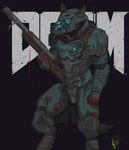 alternate_species anthro armor biped black_background blood blood_on_body blood_on_hand blood_on_leg blood_on_weapon bodily_fluids clothed clothing fully_clothed furgonomics gun headgear helmet male ranged_weapon shotgun simple_background solo standing suit visor_helmet weapon wolfdawg doom_(2016) doom_(series) id_software microsoft doom_slayer canid canine mammal 2017 hi_res