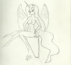 anthro biped breasts butt feathered_wings feathers female fur hair horn nude sitting solo wings wulfnipple hasbro my_little_pony mythology fan_character equid equine mammal mythological_creature mythological_equine winged_unicorn sketch source_request unavailable_at_source