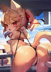 adolescent anthro anus beach bent_over big_butt bikini biped bodily_fluids breasts butt camel_toe clitoris_outline clothing day detailed_background female genital_fluids genitals kemono loli looking_at_viewer looking_back looking_back_at_viewer micro_bikini outside partially_visible_vulva pussy pussy_floss solo swimwear thick_thighs two-piece_swimsuit vaginal_fluids young young_anthro young_female nyankone himeka_(nyankone) domestic_cat felid feline felis mammal 2024 absurd_res hi_res