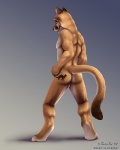 anthro athletic athletic_anthro athletic_male back_muscles biped butt butt_pose butt_tattoo digitigrade fur gradient_background looking_at_viewer looking_back male nude pose rear_view simple_background smile solo standing tail tattoo taurin_fox zander_stealthpaw cougar felid feline mammal 2007 4:5 full-length_portrait portrait