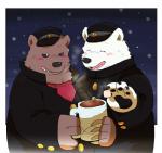 anthro blush brown_body brown_fur duo eyes_closed fur male night outside slightly_chubby white_body white_fur shirokumaou shirokuma_cafe grizzly_(shirokuma_cafe) shirokuma bear mammal polar_bear ursine 2013