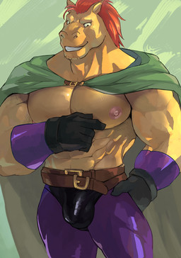5_fingers abs anthro areola beard belt big_muscles big_pecs biped black_clothing black_gloves black_handwear black_speedo black_swimwear bottomwear brown_belt bulge cape clothed clothed_anthro clothed_male clothing detailed_bulge facial_hair fingers glistening glistening_body glistening_clothing glistening_speedo glistening_swimwear gloves green_background green_cape green_clothing hand_on_hip hand_on_own_hip handwear huge_pecs male male_anthro mane multicolored_clothing multicolored_gloves multicolored_handwear muscular muscular_anthro muscular_male nipples pants pecs pink_areola pink_nipples purple_bottomwear purple_clothing purple_gloves purple_handwear purple_pants red_mane simple_background smile solo speedo standing swimwear teeth two_tone_clothing two_tone_gloves two_tone_handwear fug@9 words_worth stallion_(character) equid equine horse mammal 2026 digital_media_(artwork)