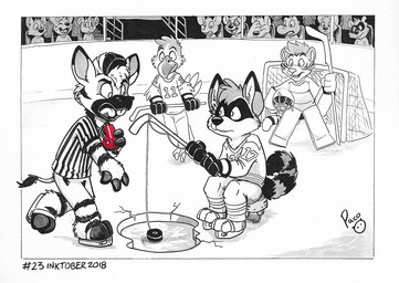 anthro clothed clothing fishing group hockey holding_whistle logo male markings mouth_closed open_mouth sitting sport striped_markings striped_tail stripes tail tail_markings tongue young young_anthro young_male pandapaco avian equid equine felid mammal pantherine procyonid raccoon tiger zebra 2018 artist_logo dated signature spot_color