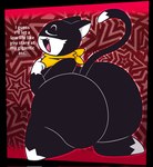 anthro big_butt black_body black_fur bubble_butt butt cute_fangs dialogue dipstick_tail eyes_closed fangs femboy fur gloves_(marking) huge_butt insult insulting_viewer kerchief kerchief_only leg_markings male markings neckerchief neckwear open_mouth open_smile raised_tail rear_view red_background simple_background smile smug socks_(marking) solo tail tail_markings talking_to_viewer teeth text thick_thighs tongue white_body white_fur white_tail_tip wide_hips yellow_kerchief yellow_neckerchief tunemon atlus persona_(series) persona_5 sega morgana_(persona) domestic_cat felid feline felis mammal tuxedo_cat 2025 digital_media_(artwork) english_text hi_res