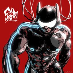 black_body machine male male/male mask muscular nipples nukikun pointy_ears prick_ears red_background reflective_body reflective_clothing simple_background solo wearing_mask humanoid robot unknown_species 1:1 hi_res