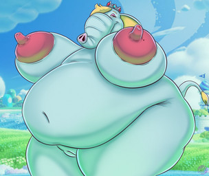 anthro areola belly belly_overhang big_areola big_belly big_breasts big_nipples breasts butt crown erect_nipples eyelashes female genitals headgear huge_belly huge_breasts huge_nipples hyper hyper_breasts larger_female makeup navel nipples nude obese obese_female overweight overweight_female power-up proboscis_(anatomy) size_difference solo tail thick_thighs transformation trunk_(anatomy) vulva wide_hips rogero_(artist) mario_bros nintendo super_mario_bros_wonder super_mario_galaxy elephant_rosalina rosalina_(mario) elephant elephantid mammal proboscidean absurd_res hi_res watermark