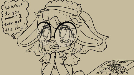animated_gif anthro bodily_fluids buckteeth candy clothed clothing crying dessert dialogue digit_ring dress eyebrows eyewear female food front_view glasses jewelry open_mouth ring round_glasses scut_tail short_tail simple_background solo speech_bubble tail tears teeth text tongue wedding_dress wedding_ring wedding_veil young young_anthro young_female furnut cotton_(comfytail) lagomorph leporid mammal rabbit 16:9 2021 2_frame_animation animated english_text monochrome short_playtime widescreen