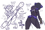 anthro black_body butt clothed clothing female humor looking_at_viewer nuclear_bomb rear_view shaking simple_face solo text trembling weapon kaprakaz epic_games fortnite raven_team_leader bear mammal english_text hi_res sketch