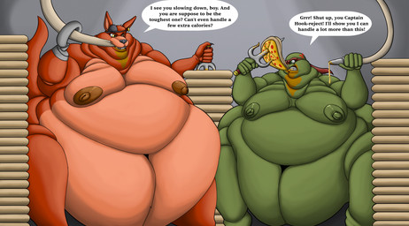 anthro belly cheese dairy_products duo eating feeding feeding_tube food gorging hook male male/male medical_instrument messy moobs nipples obsessed overweight pizza sais scientific_instrument text weapon weight_gain wolfgerlion64 five_nights_at_freddy's scottgames teenage_mutant_ninja_turtles foxy_(fnaf) raphael_(tmnt) canid canine fox mammal reptile scalie turtle absurd_res english_text hi_res