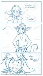 anthro basitin blue_and_white border casual_exposure clothed clothing comic conditional_dnp duo embarrassed hi_res keith_keiser male mammal monochrome nickolai_alaric simple_background sketch tom_fischbach topless twokinds underwear white_border